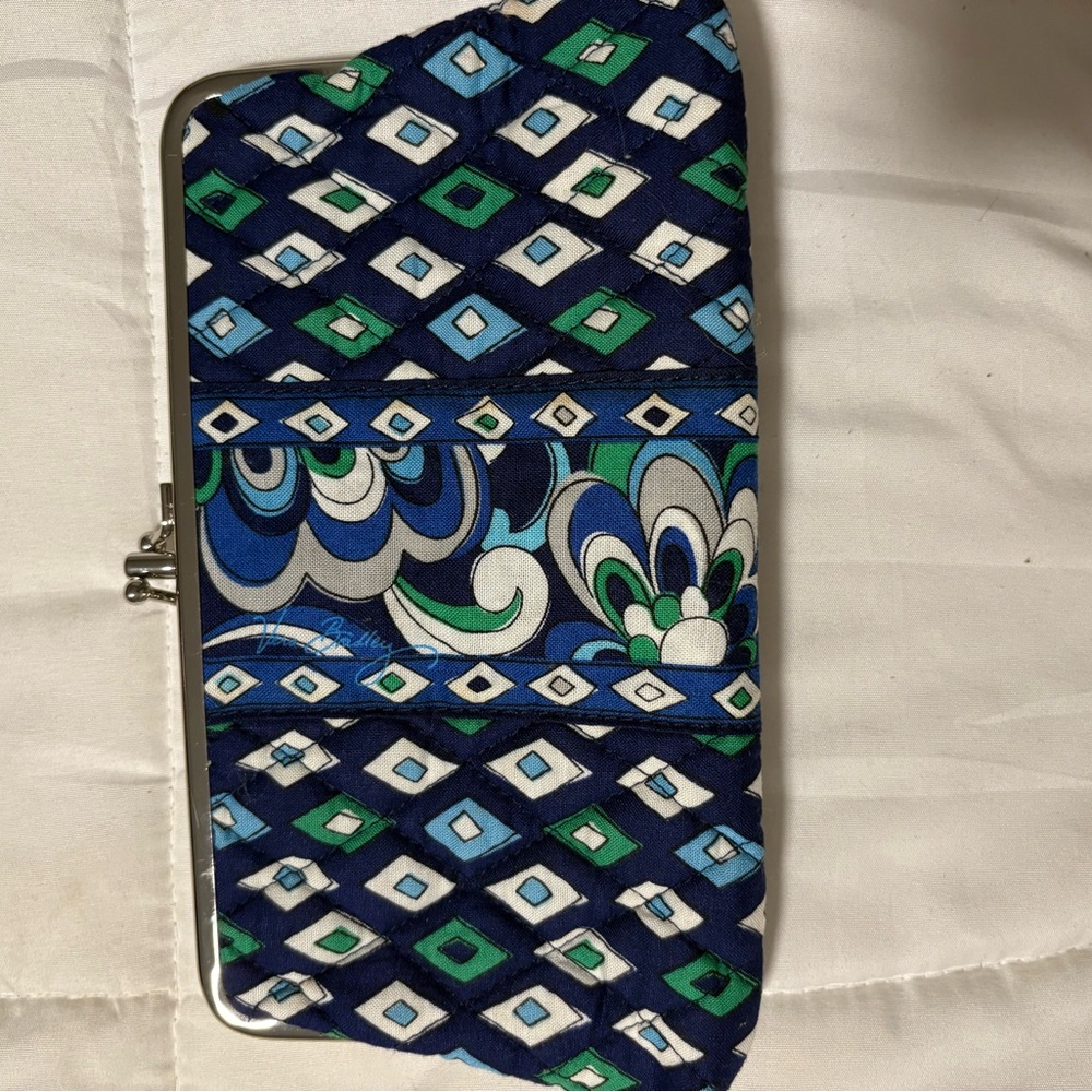 Vera Bradley Geometric Blue and Green Clutch